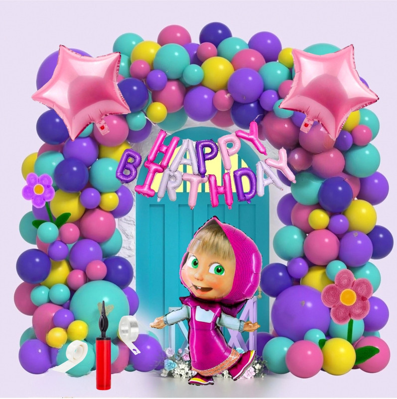 R2R Masha Theme Happy Birthday Decorations Combo Kit for Girls Cartoon Balloons(Set of 69)