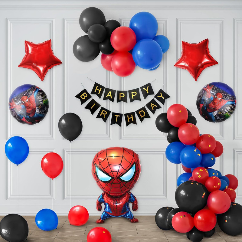 groovy dudz Spiderman Theme Birthday Decoration Items Kit for Boys(Set of 53)