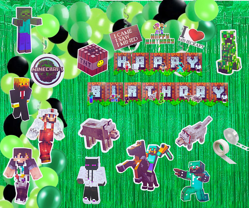 FLICK IN 70 Pcs Minecraft Birthday Party Theme Decorations with Cake Topper(Set of 70)