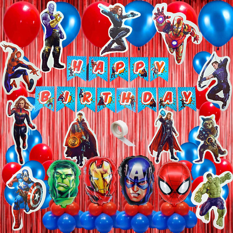 FLICK IN Avengers Theme Birthday Decoration Red Curtain Superhero Birthday Decorations(Set of 72)