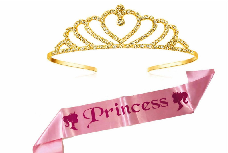 PBBS Birthday Girl Sashes metal Crown tiaraDiamond Ring Crown for Happy Birthday Girl