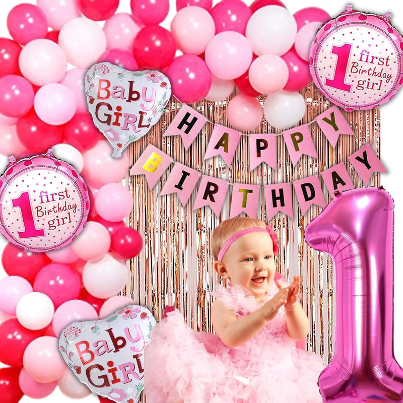 groovy dudz 1st Birthday Decorations for Girls - 60pc Balloons(Set of 68)