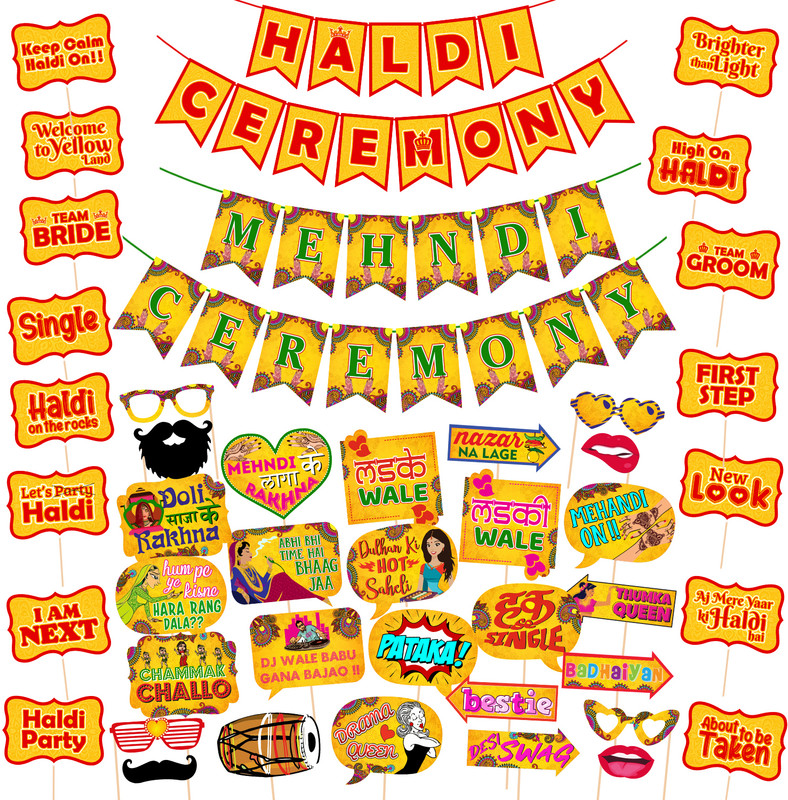 ZYOZI Mehndi & Haldi Props Decoration for Photoshoot ,Marriage Props for Wedding(Set of 44)