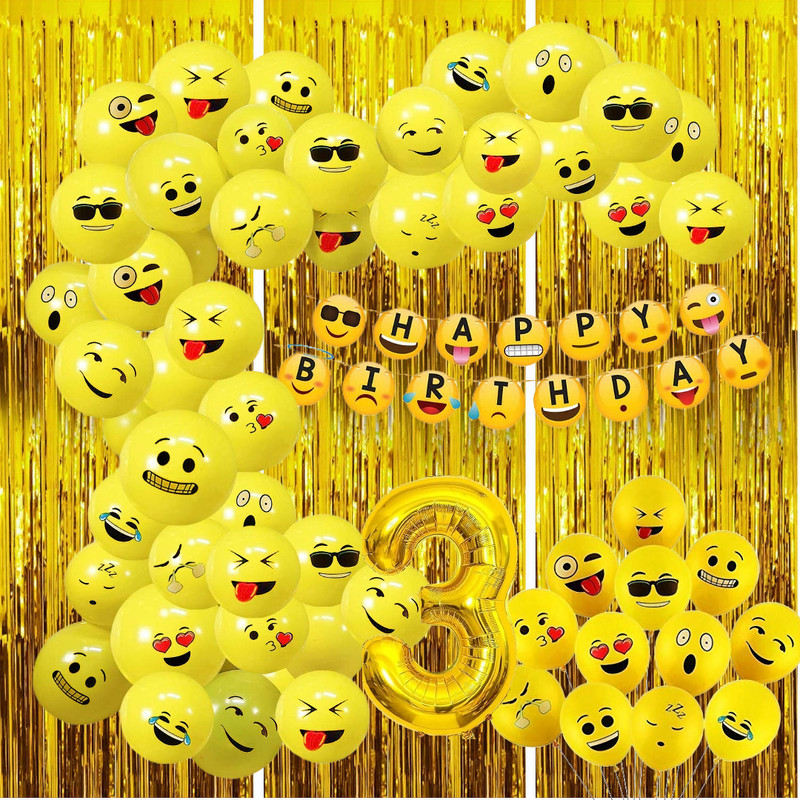 lala balloon Yellow Smiley Emoji Balloon Adorable 3rd Birthday Theme Birthday Decoration Kit(Set of 56)