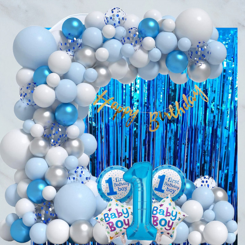ANILOONS Cute 1st Birthday Boy Celebration Decoration Items Kit - For Kids(Set of 58)