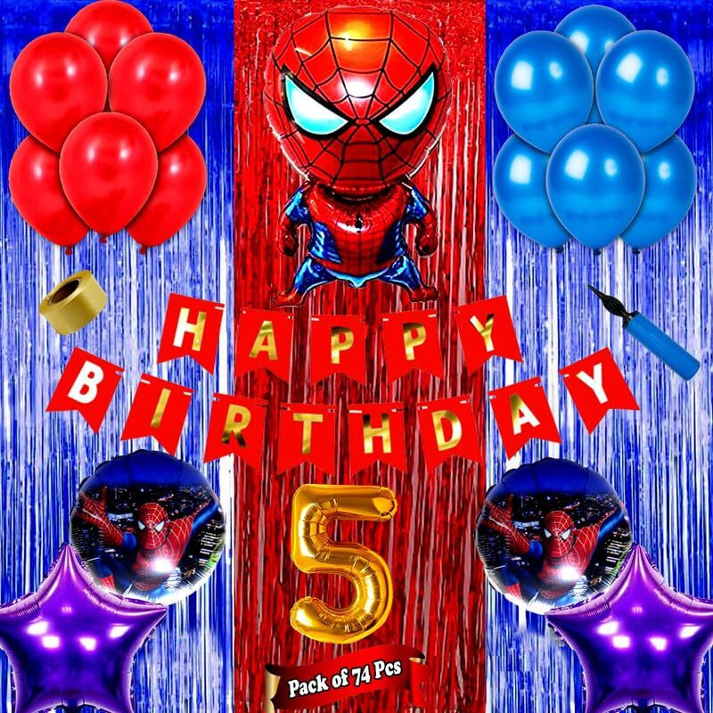 groovy dudz 5th Happy Birthday Spiderman Theme Combo Items(Set of 74)