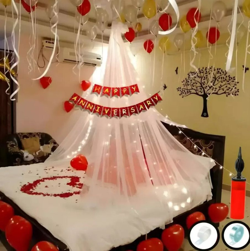 DREAM PARTY DECOR Happy Anniversary Love decoration combo with Red Heart balloons(Set of 46)