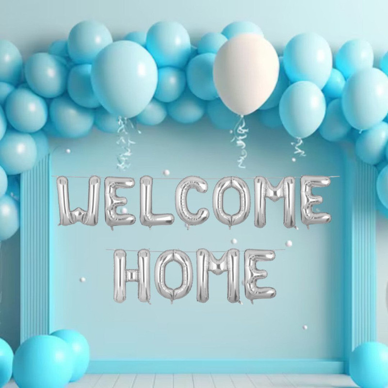 DECOR SPARKS 43Pcs Welcome Home Balloon Decoration Kit - Blue & White Theme