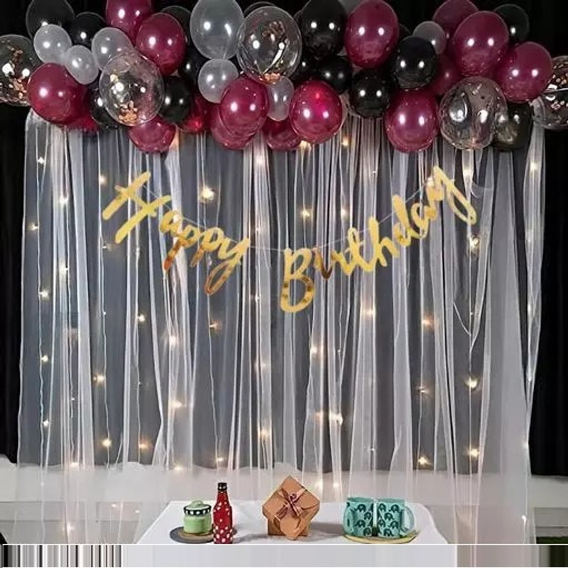 HERDEM Happy Birthday Bunting Banner, With 2 pcs White Net And Light combo..(Set of 36)