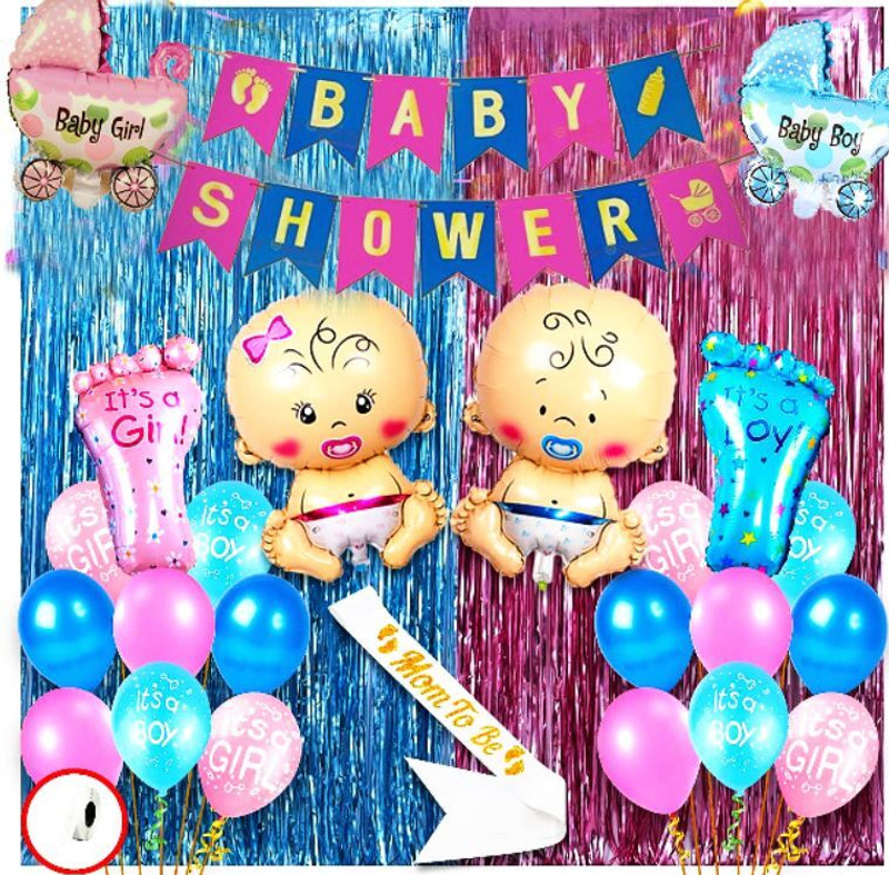 groovy dudz Baby Shower Decoration Items - 50Pcs Baby Shower Decoration Foil with Pram(Set of 52)