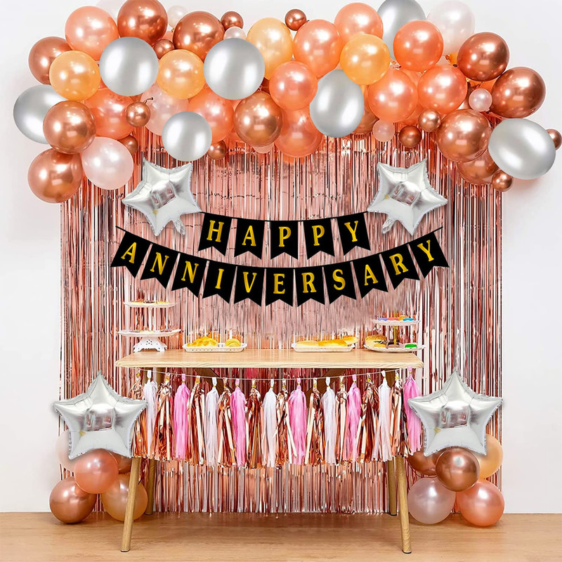 SOI Happy Anniversary Decoration Rose Gold Happy Anniversary Decoration Items Kit(Set of 26)