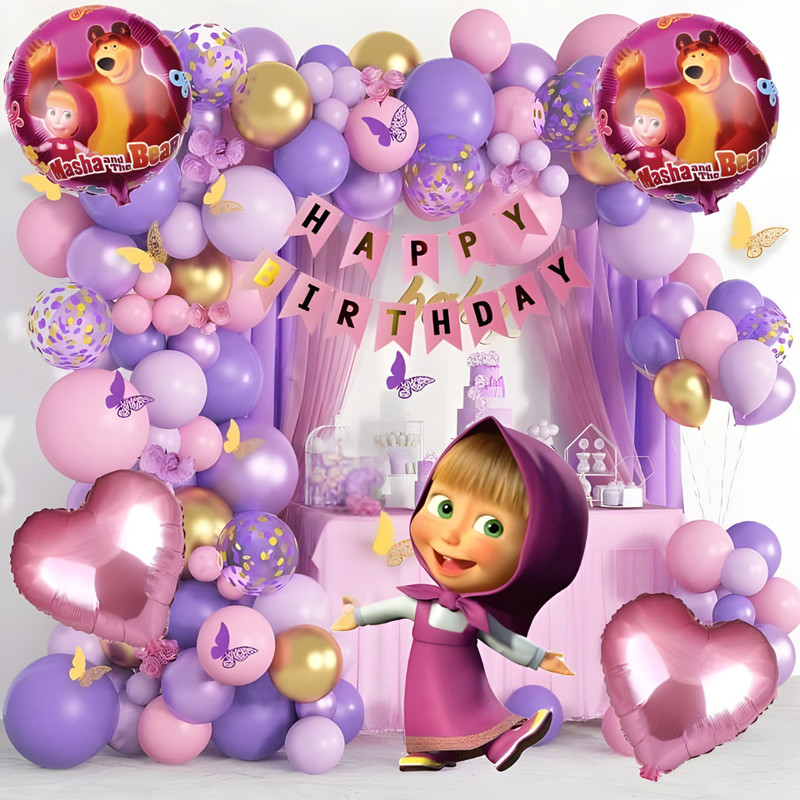 DECOR SPARKS 79pcs Masha Theme Birthday Decoration Kit with Balloons and Banner Set