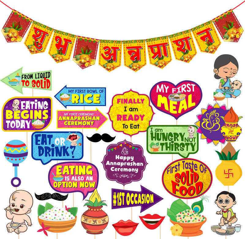 ZYOZI 25 Pcs Annaprashan Photo Booth Props with Shubh Annaprashan Banner(Set of 26)