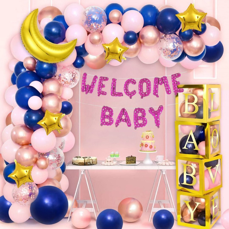 DECOR SPARKS 74Pcs Welcome Baby Pink Decoration Set for Boy Baby Shower Party