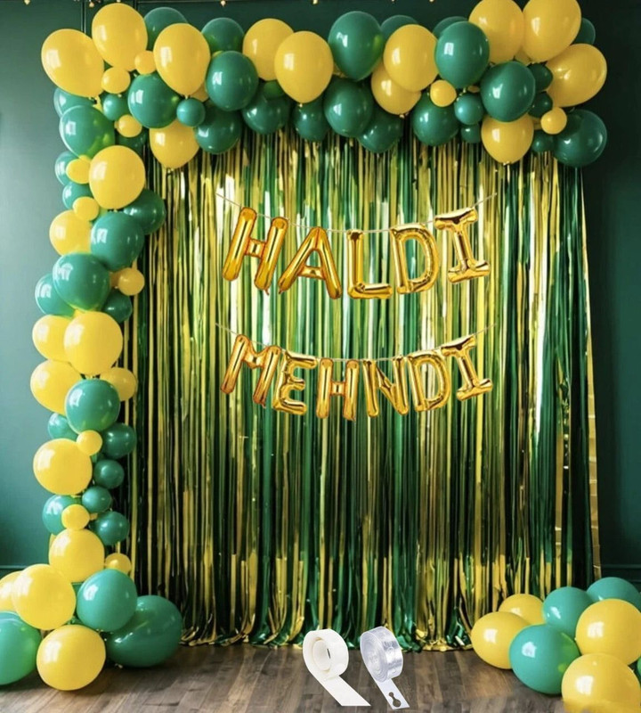 ARV Haldi Mehndi Decoration Items For Marriage Includes Green and Yellow Balloons(Set of 53)