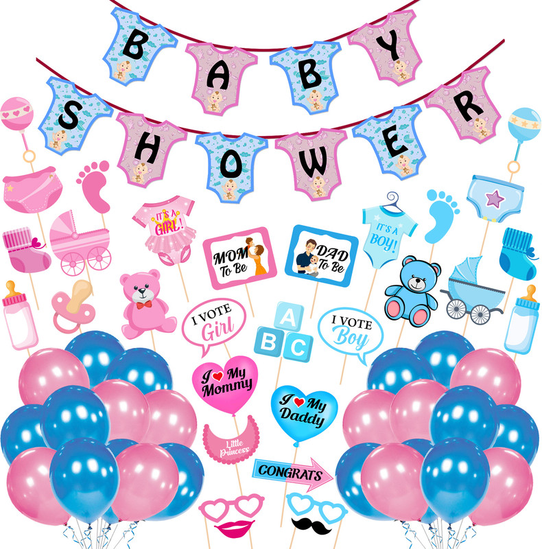ZYOZI Baby Shower Decorations for Boy - Blue and pink Baby Shower Decoration It’s A Boy and Its A Girl & Baby Shower Banner with Photo Booth Props and Balloons(PACK OF 56)(Set of 56)