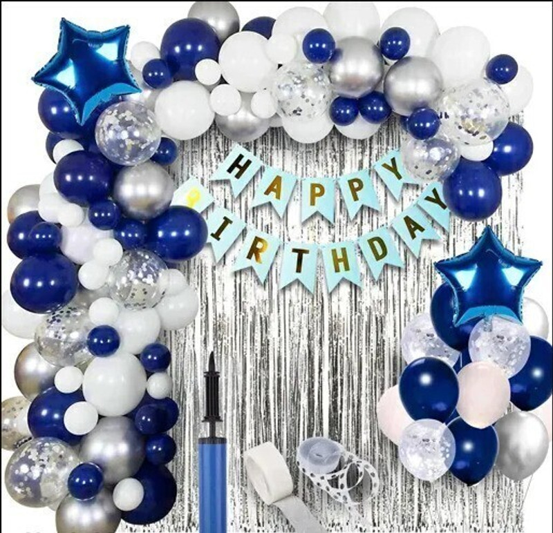 ADORNIO Happy Birthday Decoration Kit Combo BLUE THEME(Set of 49)