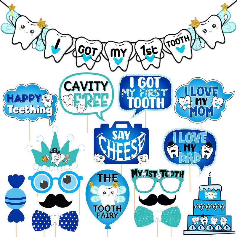 ZYOZI I Got My First Tooth Photo Booth First Tooth Decoration Item for Baby-Pack of 17(Set of 17)