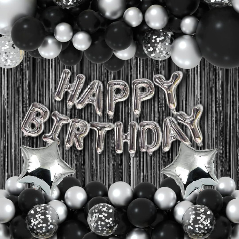 PARTY MIDLINKERZ Solid Silver & Black Birthday Decoration for Boys,Girls etc. Balloon(Black, Pack of 54)