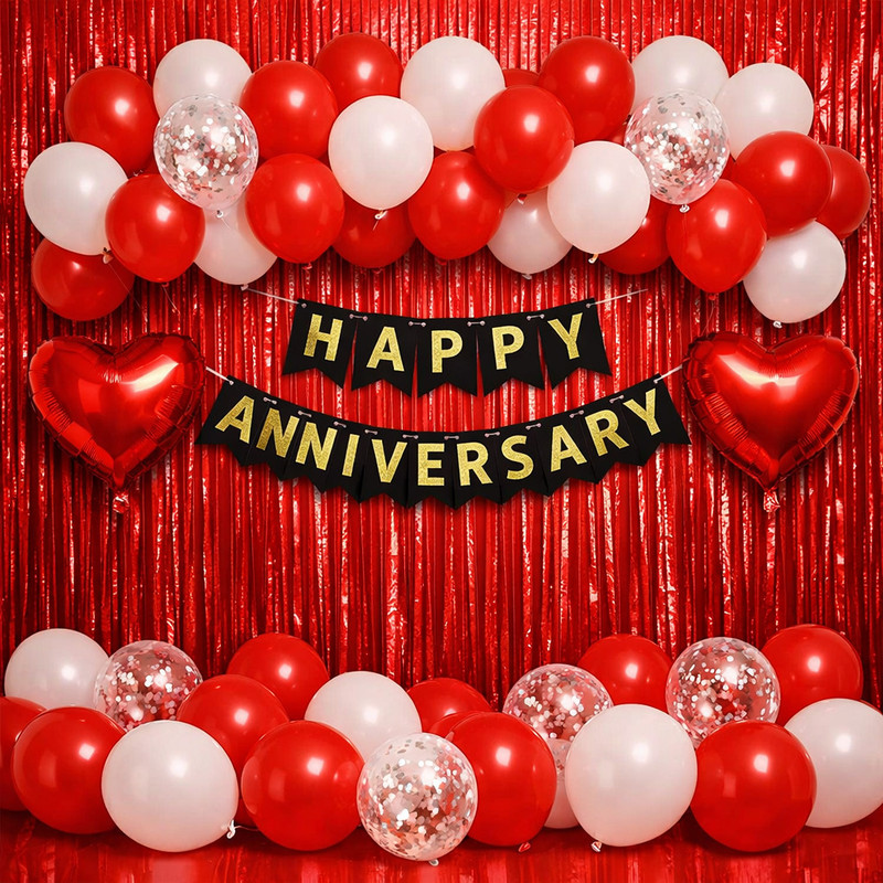 BALAJI BLESSINGS EVENTS Happy Anniversary Red & White Balloon Decoration Kit(Set of 40)
