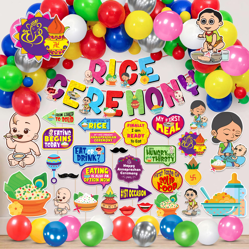 ZYOZI Annaprashan Decoration Items,Rice Ceremony Decoration Items,Baby Photoshoot Prop(Set of 74)