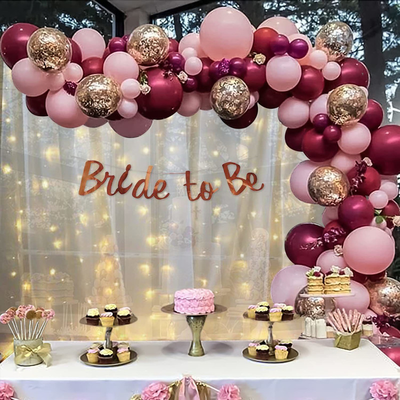 Fun and Flex Bride to Be Rose Gold Decorations with White Net curtain and Led Light- 69pcs(Set of 69)