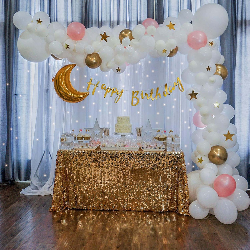 SOI Happy Birthday decoration Items for girls with Chrome & Foil Balloons(Set of 47)