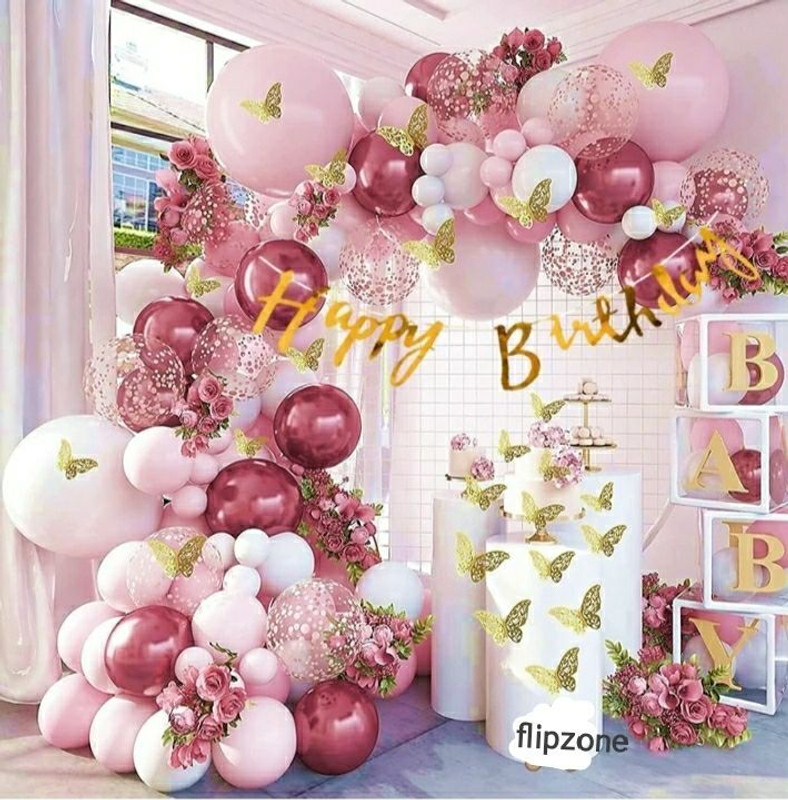 FLIPZONE Solid Birthday Decoration Kit with 3d Butterfly (Pack of 77)(Set of 77)
