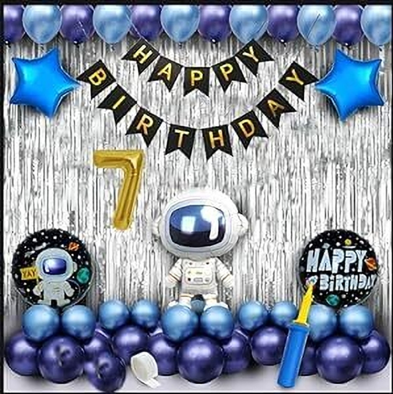 groovy dudz 7th Space Theme Birthday Decoration Kit Banner Planet Astronaut Balloons - 63pcs(Set of 63)