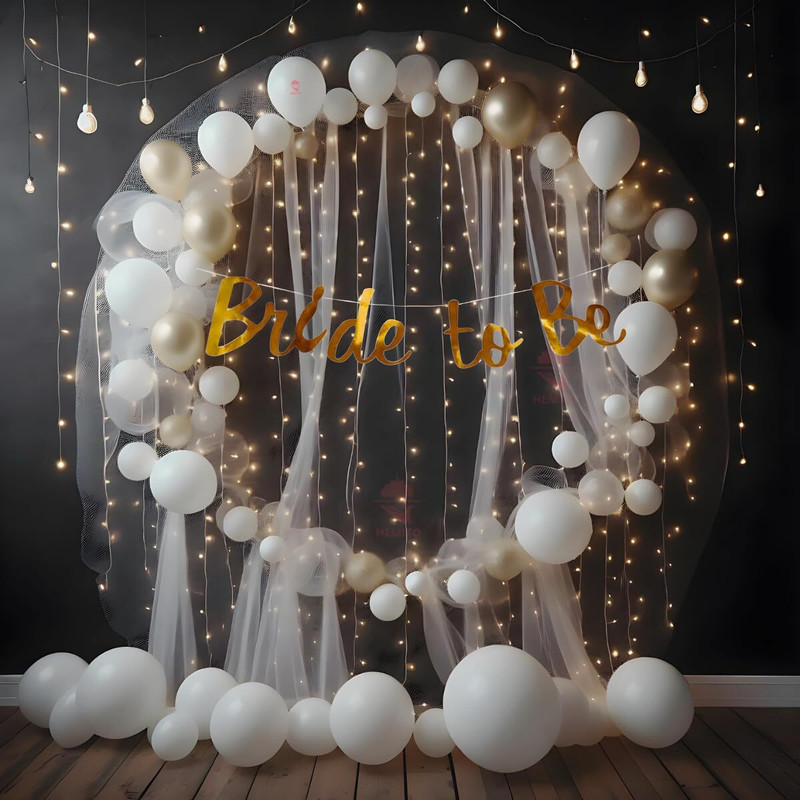 Hemito White Chrome Confetti Balloons With LED Lights| Bridal Shower Decorations Kit