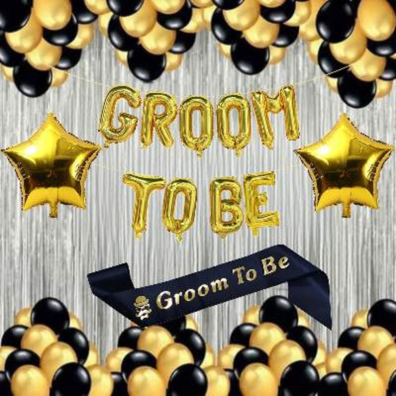 Svarupam Trecon "Groom To Be" Kit Black Gold Balloon Sash Curtain Bachelor Party DecorPack of 47(Set of 47)