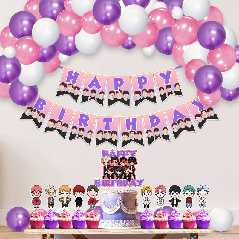 ZYOZI BTS Birthday Party Supplies, BTS Theme Birthday Party Decorations BTS Fans Party(Set of 37)