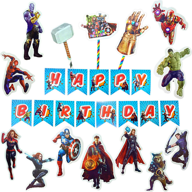 FLICK IN Happy Birthday Banner Avengers Theme Birthday Decoration Iron Man Cutouts Props(Set of 15)