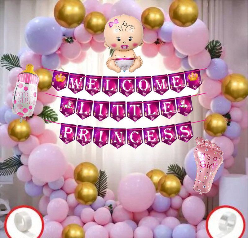 Naveen decoration Welcome little Princess combo banner balloon baby foil kit(Set of 63)