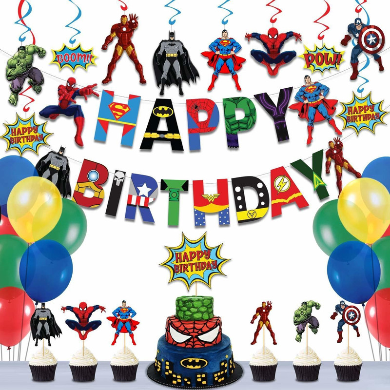 Festiko Superhero Happybirthday Party Decoration Combo,Avengers party Favors for Kids Birthday(Set of 1)