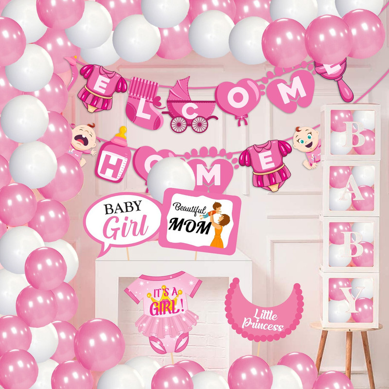 ZYOZI Baby Girl Welcome Home Decoration Kit for Baby Shower/Welcome Party(Set of 41)
