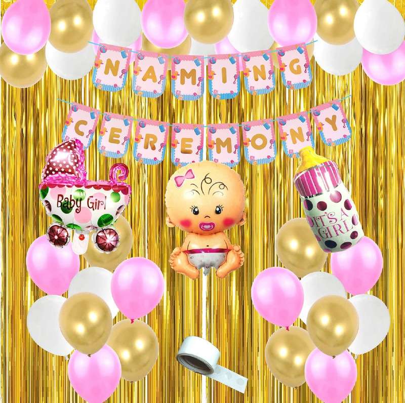 Agk Naming Ceremony Decoration For Baby Girl, Naming Ceremony Banner Set Decoration(Set of 37)