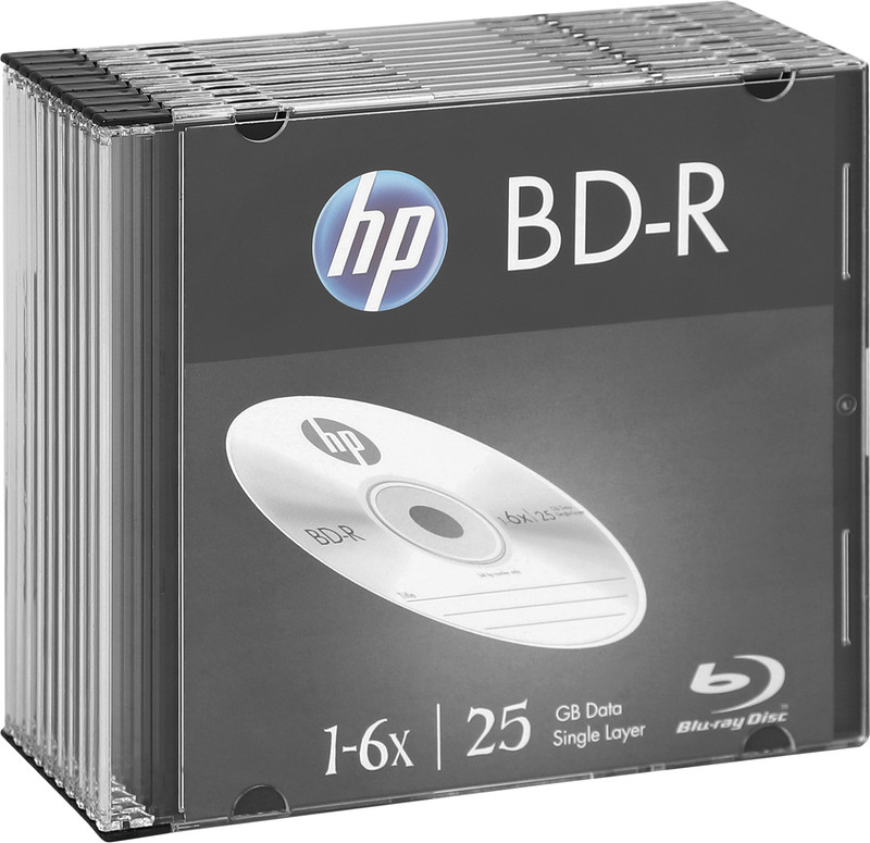 HP Blu-ray Recordable BDRA00085 Pack of 10 Disc Slim Case Speed 6x 25 GB