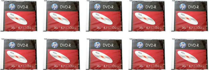 HP DVD Recordable DMA00086 Pack of 10 Disc Slimcase Speed 16x 4.7 GB