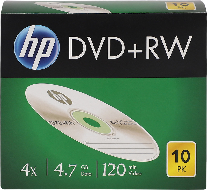 HP DVD Rewritable DRWA00085 Pack of 10 Disc Re-Writable Slim Case Speed 4x 4.7 GB