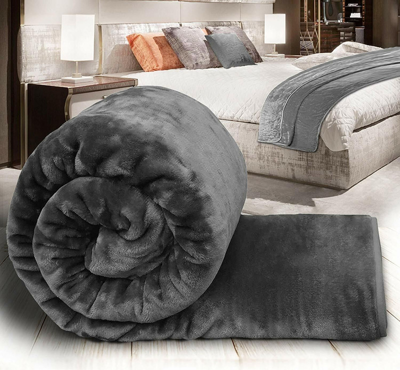 Convalexa Solid Double Mink Blanket for  AC Room(Polyester, Grey)