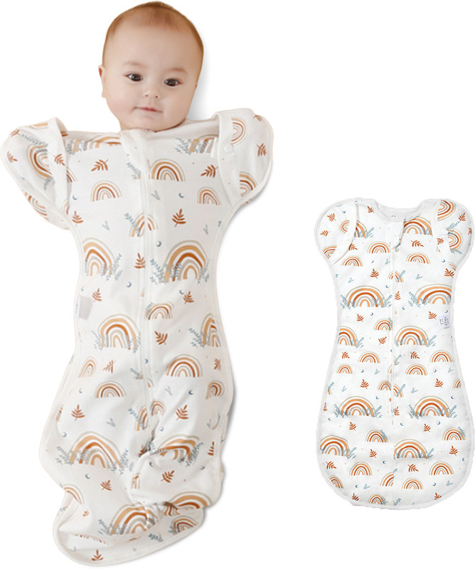 Velvetone Baby Swaddle Wrap Sleeping Bag for Newborns 100 Percent Cotton Arms Up Blanket Sleeping Bag(White)