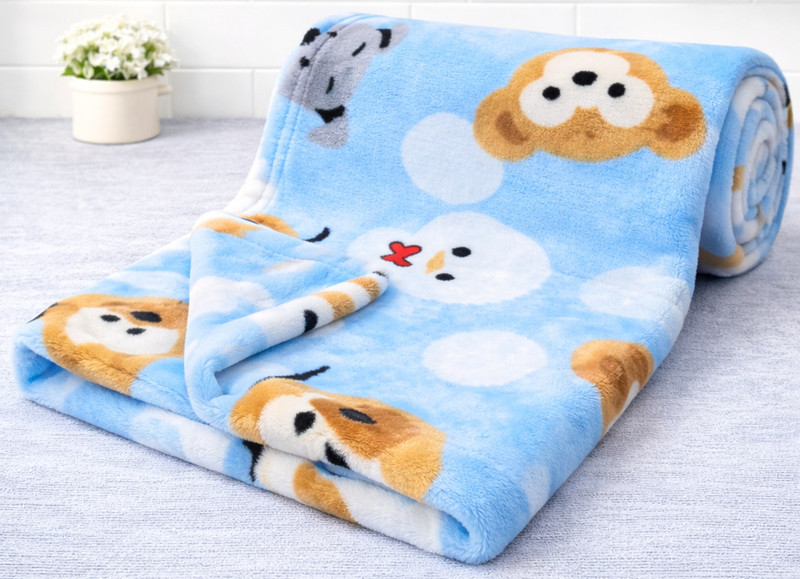 BRANDONN Printed Crib Mink Blanket for  AC Room(Microfiber, Sky Blue)