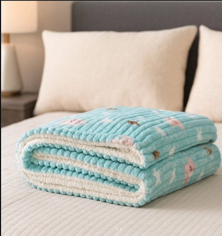 VoiDrop Printed Single Crib Baby Blanket for  AC Room(Fur, Sea Green)