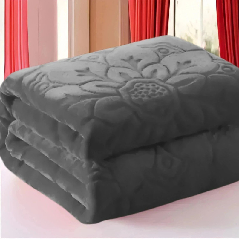 MAGICAL Floral Double Mink Blanket for Heavy Winter(Microfiber, Dark Grey)
