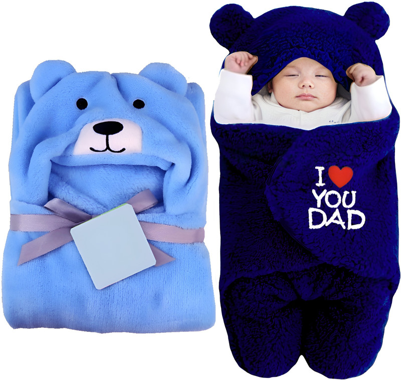 Swissberry Polka Crib AC Blanket for  AC Room(Microfiber, Blue Dog & Navyblue Dad)