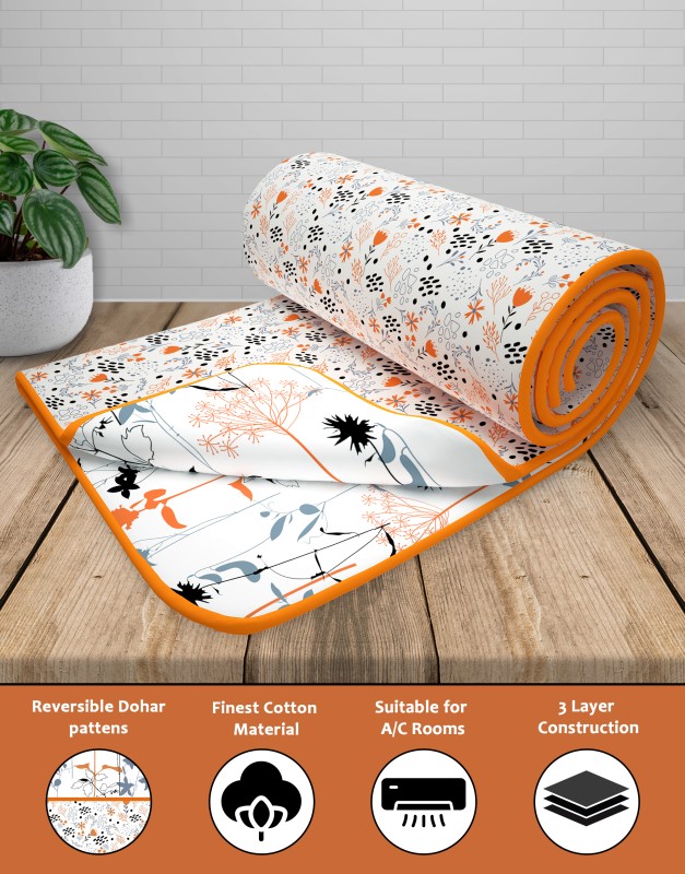 Story@home Floral Single Dohar for AC Room(Cotton, Orange)