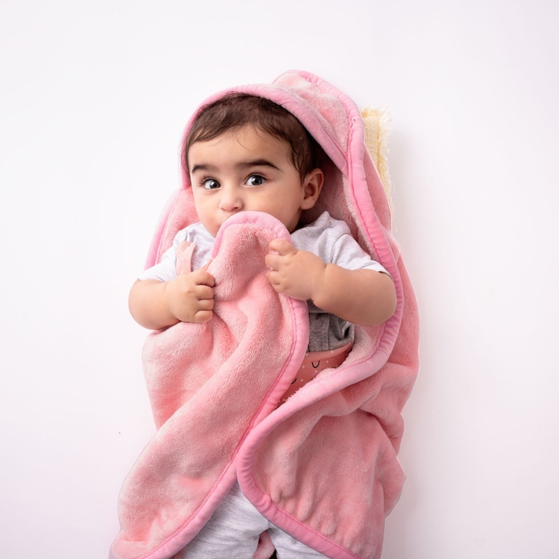 haus & kinder Solid Single Hooded Baby Blanket for  AC Room(Fur, Baby Pink)