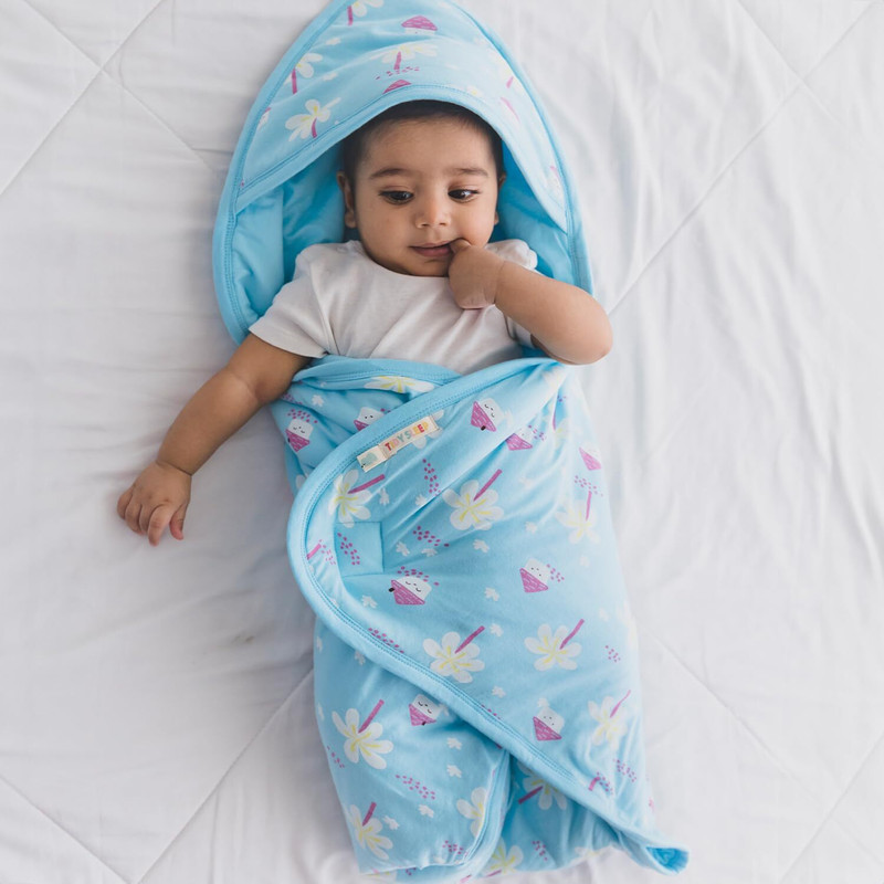 TIDY SLEEP Printed Single Hooded Baby Blanket for  AC Room(Cotton, Sunset Cottage)