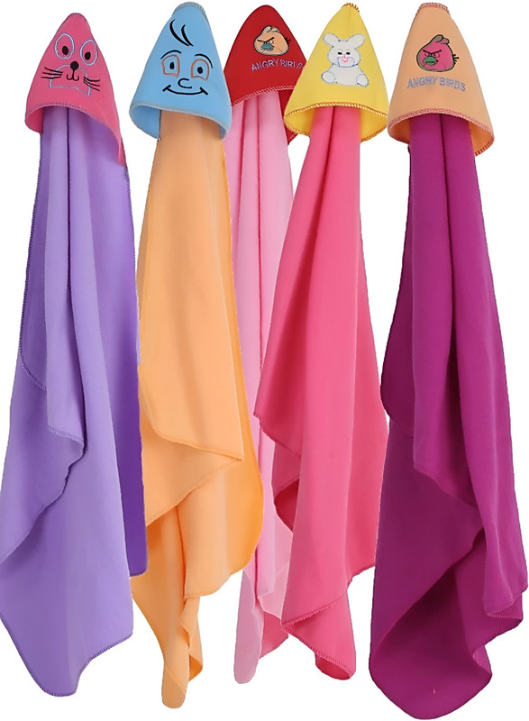 BRANDONN Solid, Embroidered Single Hooded Baby Blanket for  AC Room(Polyester, Multicolor)